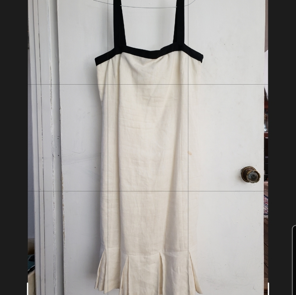 Vintage White linen wide strap flutter dress